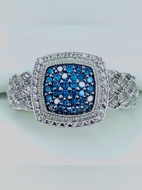 Affinity Diamonds Blue Diamond Cluster Ring Sterling Silver 925 Size 5